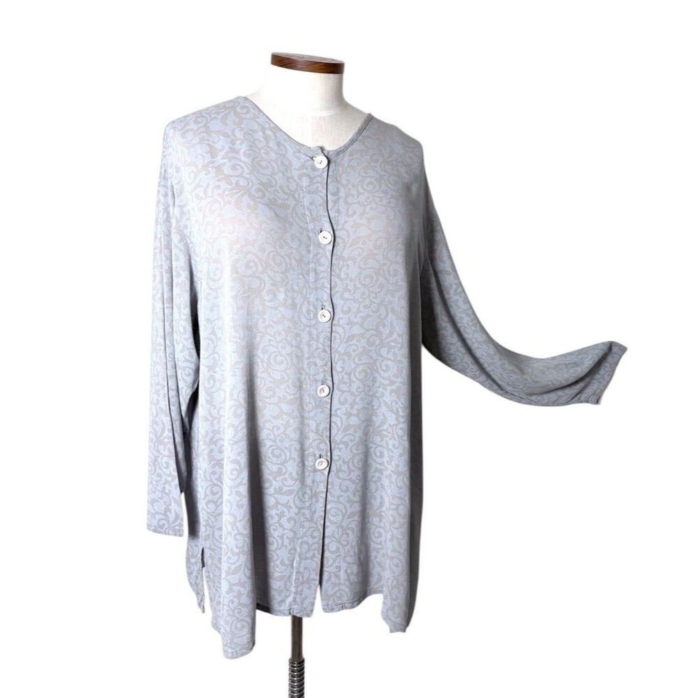 Bread By Staley Gretzinger Gray Tunic Top Size 3X 56” Chest 100% Rayon Button Up